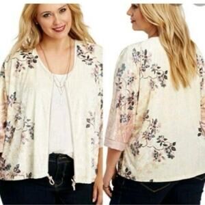 Maurice’s Cream Velvet Floral Zip Front Kimono Sleeve Fairycore Top 2X